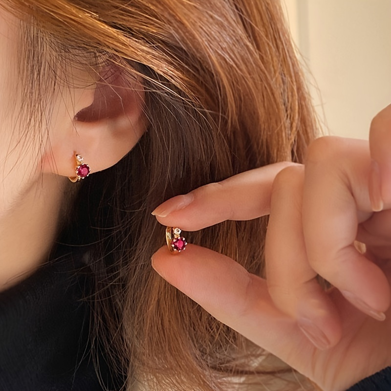 Red Cubic Zirconia Stud Earrings Copper Set for Casual & Special Occasions